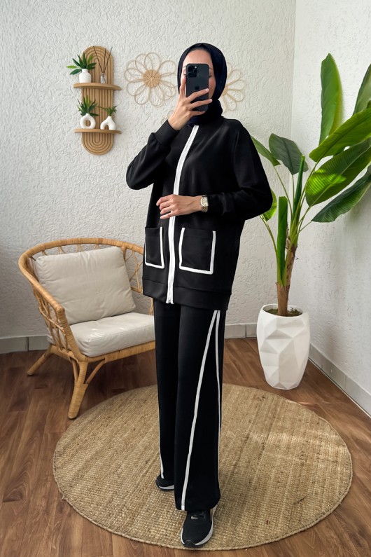 Tek Şerit Detaylı Eşofman Takım 2184 - SİYAH