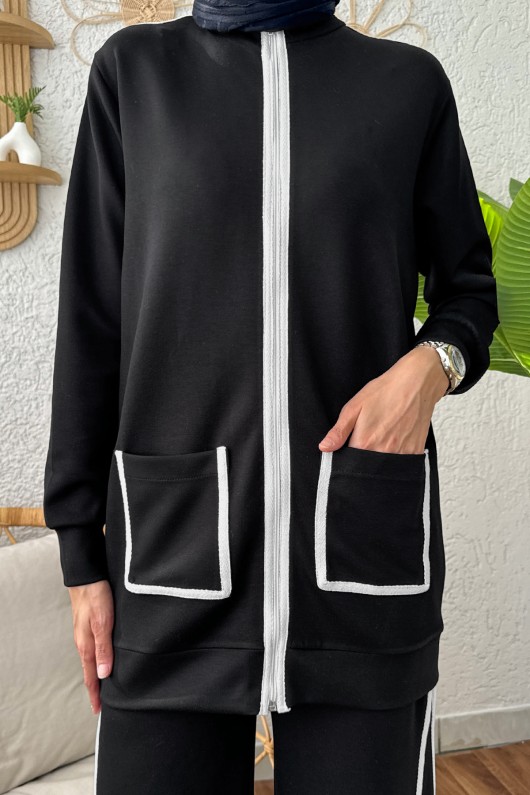 Tek Şerit Detaylı Eşofman Takım 2184 - SİYAH