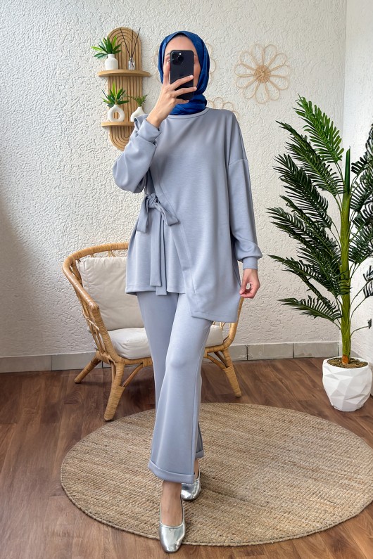 2186 Yandan Bağlamalı Eşofman Takım - GRİ