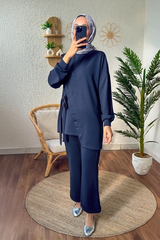 2186 Yandan Bağlamalı Eşofman Takım - LACİVERT