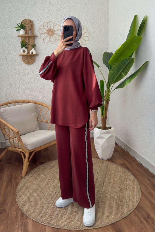 Sim Şeritli Eşofman Takım 2187 - BORDO