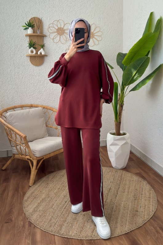 Sim Şeritli Eşofman Takım 2187 - BORDO