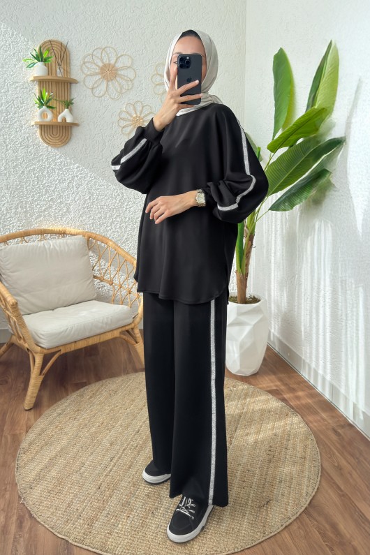 Sim Şeritli Eşofman Takım 2187 - SİYAH