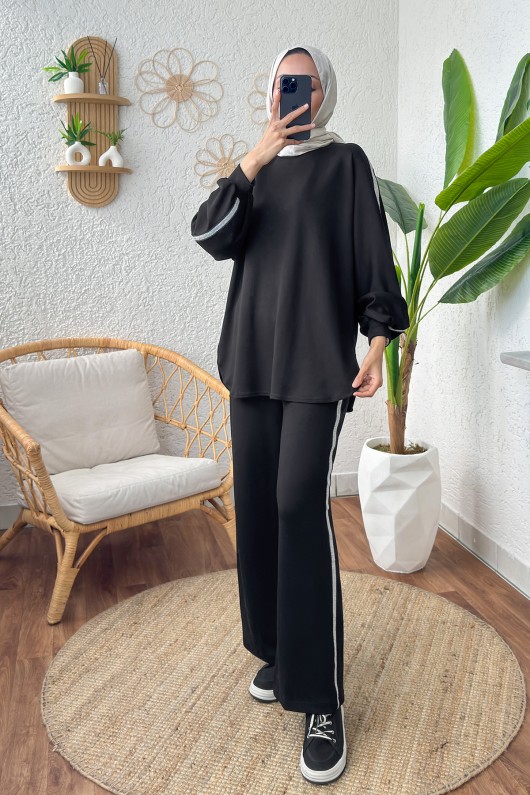 Sim Şeritli Eşofman Takım 2187 - SİYAH