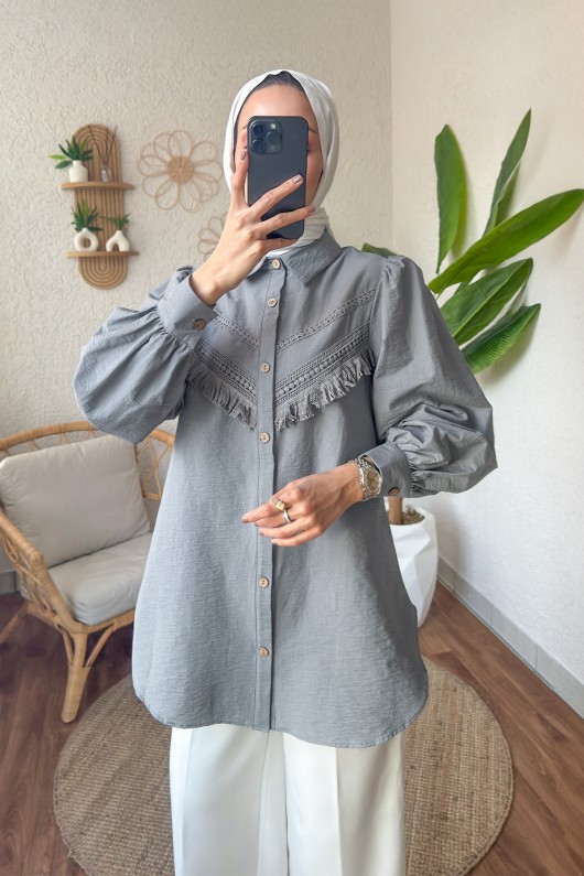 2189 Dantel Detaylı Gömlek - GRİ