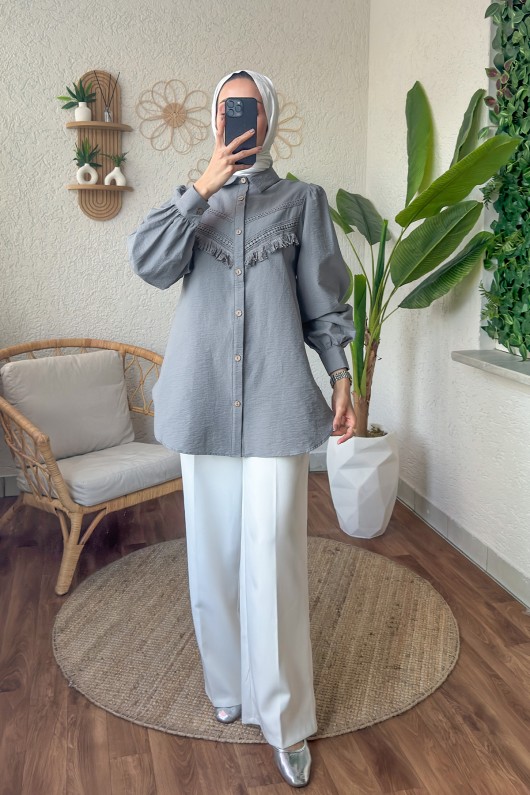 2189 Dantel Detaylı Gömlek - GRİ