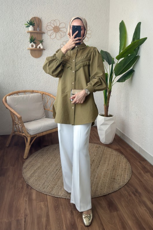 2189 Dantel Detaylı Gömlek - HAKİ