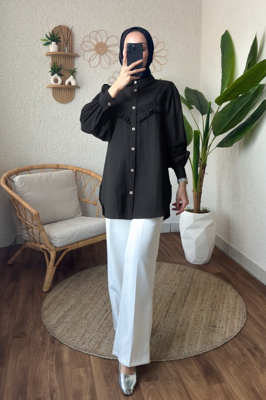 2189 Dantel Detaylı Gömlek - SİYAH