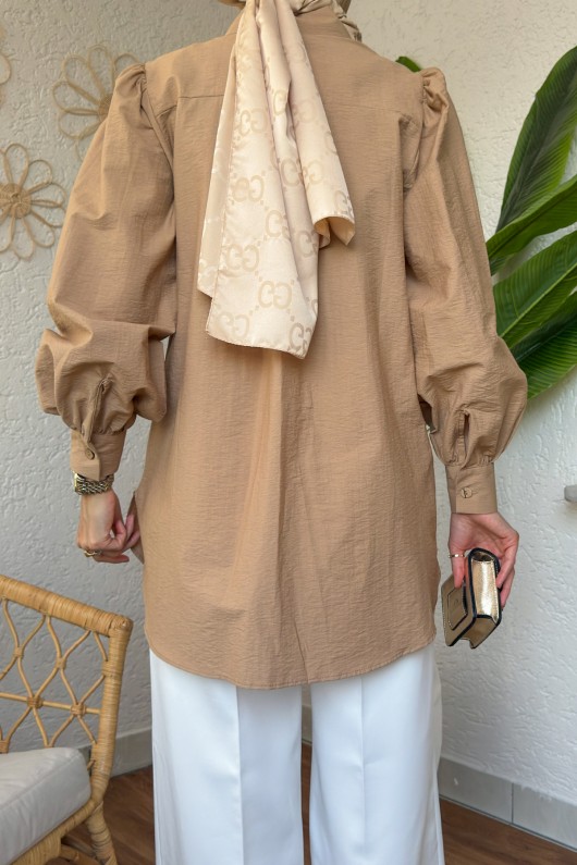 2189 Dantel Detaylı Gömlek - CAMEL