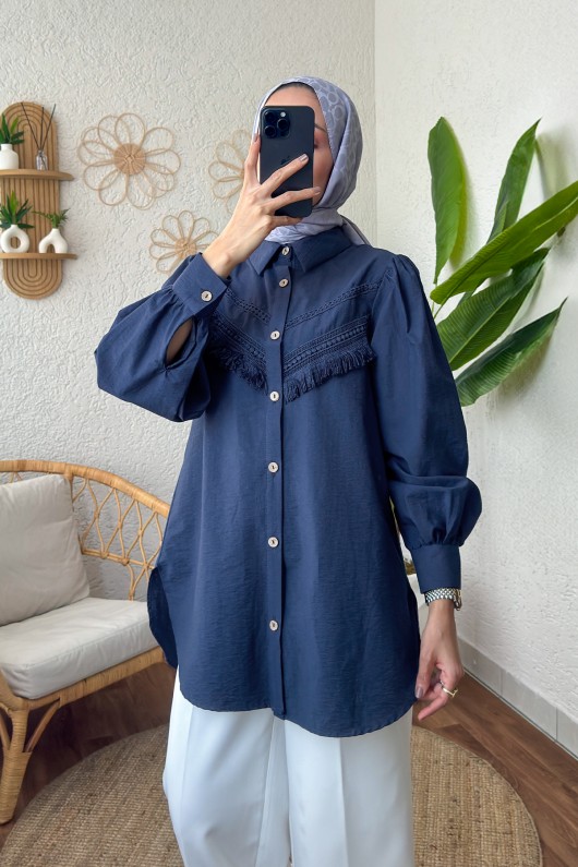 2189 Dantel Detaylı Gömlek - LACİVERT