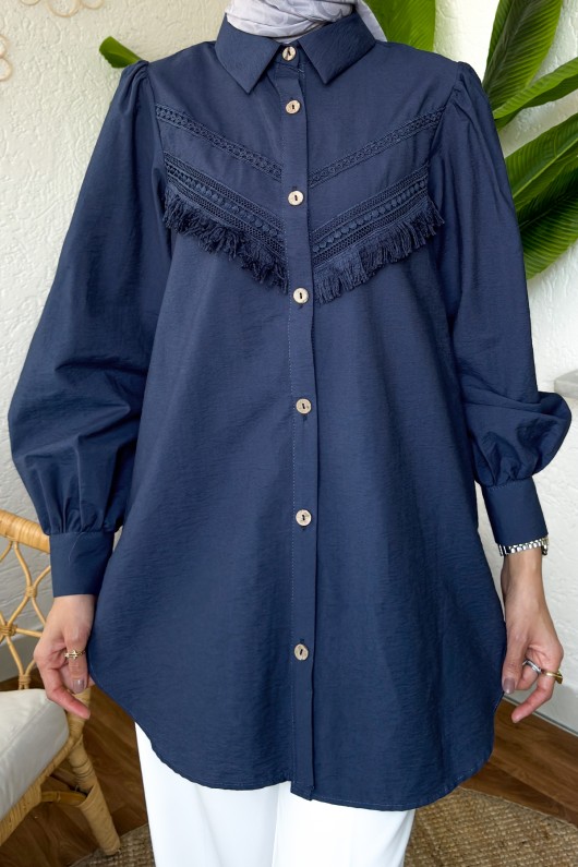 2189 Dantel Detaylı Gömlek - LACİVERT