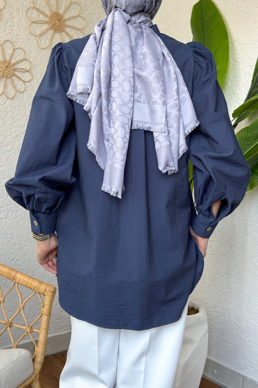 2189 Dantel Detaylı Gömlek - LACİVERT