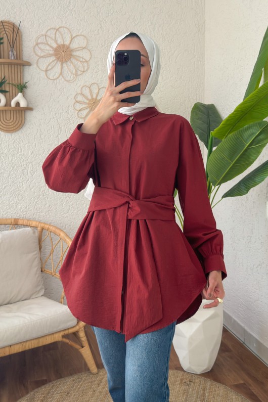 2190 Sabit Kuşaklı Tunik - BORDO 2190 Sabit Kuşaklı Tunik - BORDO