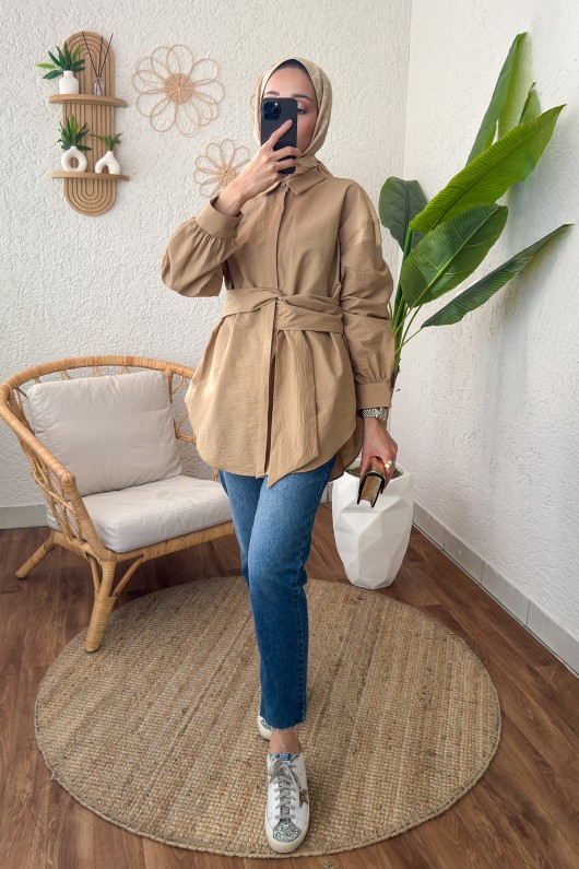 2190 Sabit Kuşaklı Tunik - CAMEL