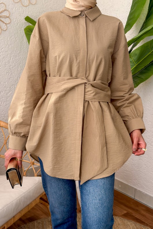 2190 Sabit Kuşaklı Tunik - CAMEL