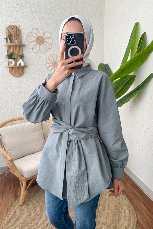 2190 Sabit Kuşaklı Tunik - GRİ