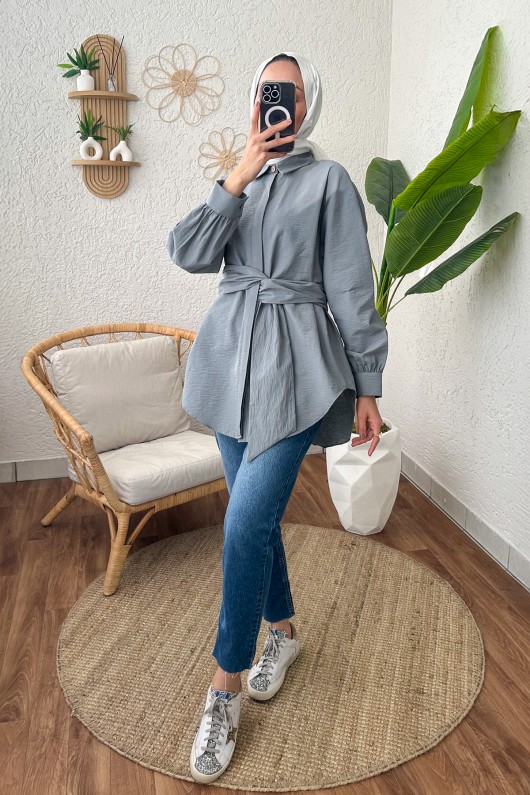 2190 Sabit Kuşaklı Tunik - GRİ