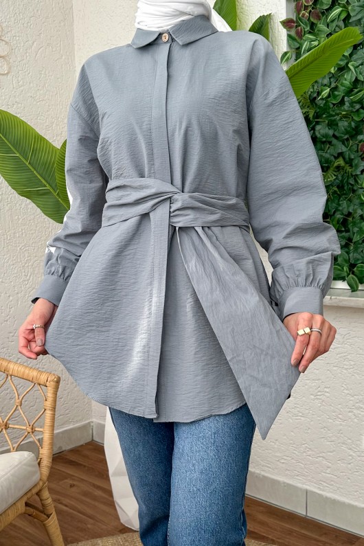 2190 Sabit Kuşaklı Tunik - GRİ