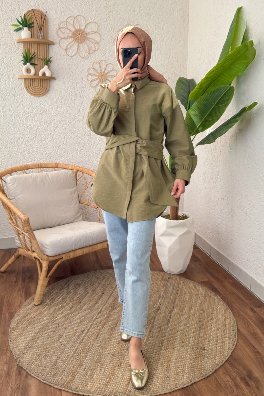 2190 Sabit Kuşaklı Tunik - HAKİ