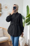 2190 Sabit Kuşaklı Tunik - SİYAH