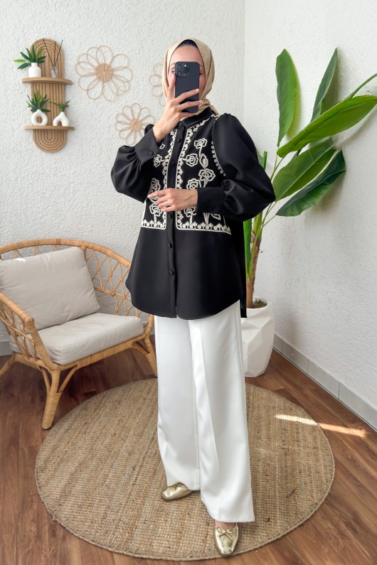Punto Nakışlı Tunik 2191 - SİYAH