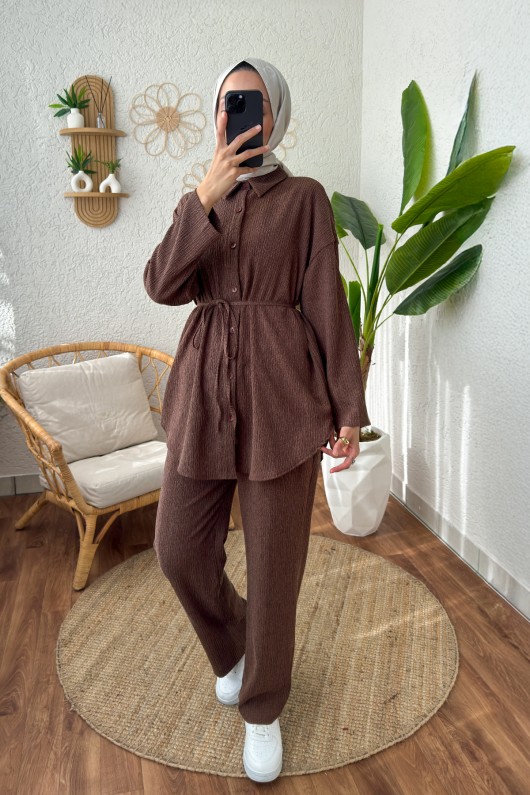 İp Kuşaklı İkili Takım 2193 - KAHVERENGİ