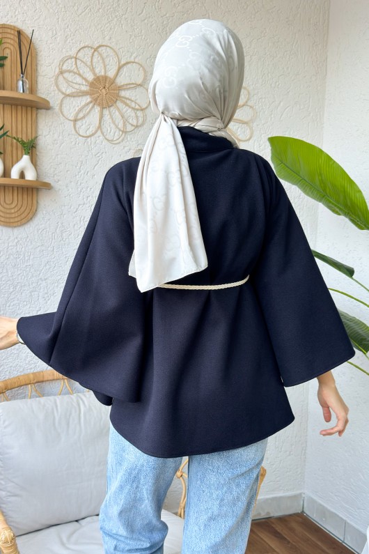 Örgü Kuşaklı Panço 2196 - LACİVERT