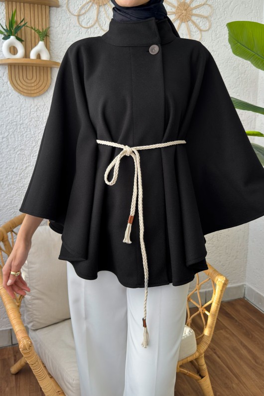 Örgü Kuşaklı Panço 2196 - SİYAH