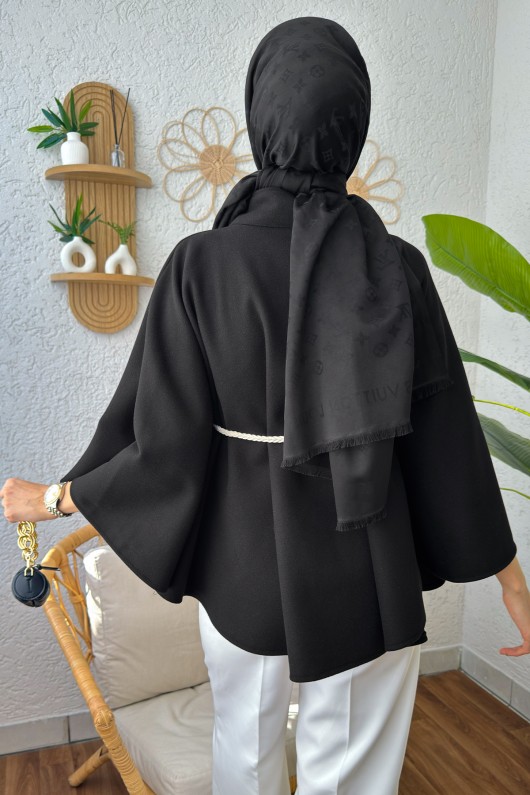 Örgü Kuşaklı Panço 2196 - SİYAH