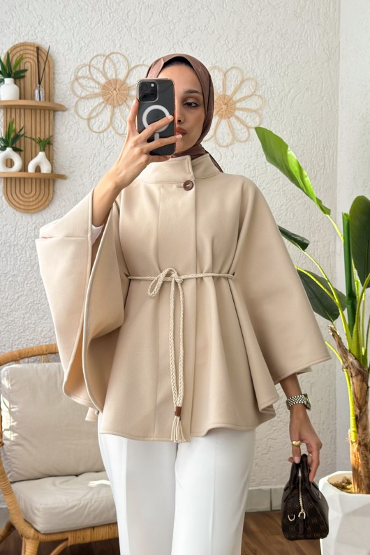 Örgü Kuşaklı Panço 2196 - TAŞ RENGİ