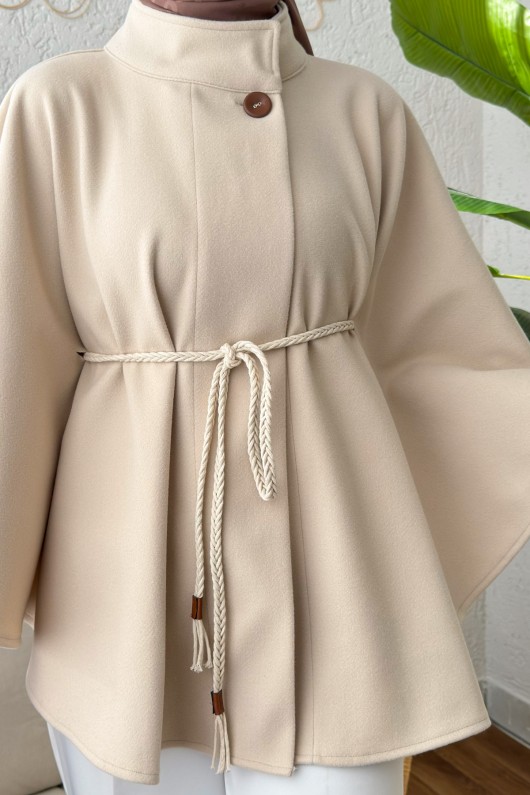 Örgü Kuşaklı Panço 2196 - TAŞ RENGİ