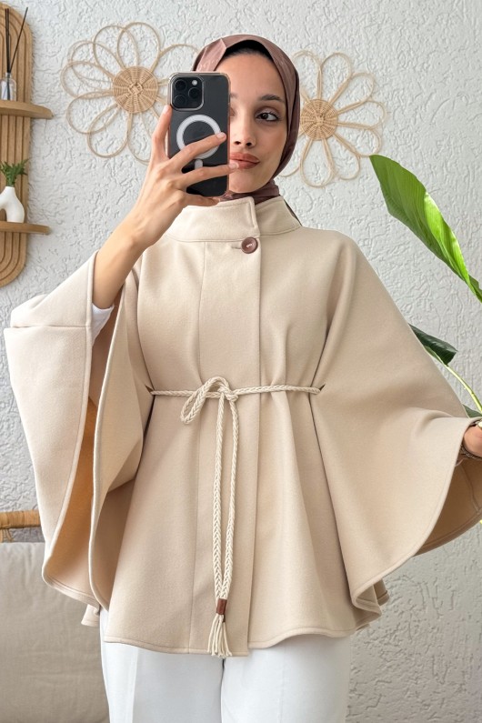 Örgü Kuşaklı Panço 2196 - TAŞ RENGİ