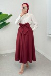 Büyük Kuşaklı Kloş Etek 2197 - BORDO Büyük Kuşaklı Kloş Etek 2197 - BORDO