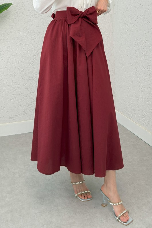 Büyük Kuşaklı Kloş Etek 2197 - BORDO Büyük Kuşaklı Kloş Etek 2197 - BORDO