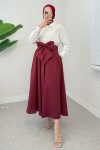 Büyük Kuşaklı Kloş Etek 2197 - BORDO Büyük Kuşaklı Kloş Etek 2197 - BORDO