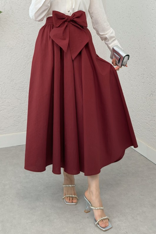 Büyük Kuşaklı Kloş Etek 2197 - BORDO Büyük Kuşaklı Kloş Etek 2197 - BORDO