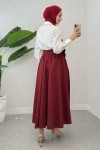 Büyük Kuşaklı Kloş Etek 2197 - BORDO Büyük Kuşaklı Kloş Etek 2197 - BORDO