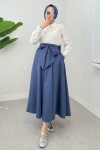 Büyük Kuşaklı Kloş Etek 2197 - İNDİGO Büyük Kuşaklı Kloş Etek 2197 - İNDİGO