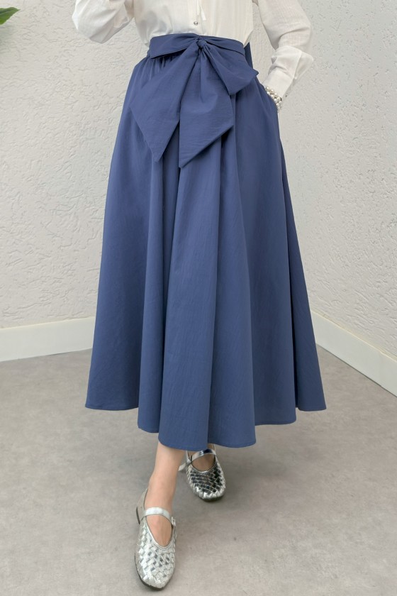 Büyük Kuşaklı Kloş Etek 2197 - İNDİGO
