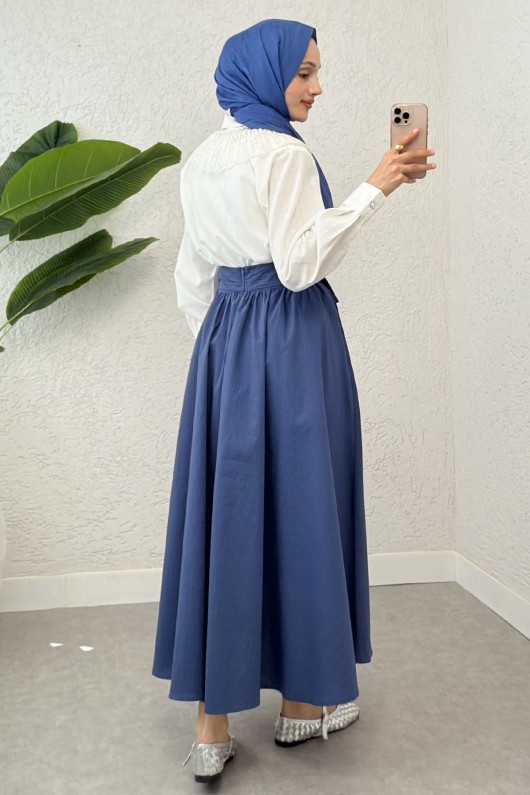 Büyük Kuşaklı Kloş Etek 2197 - İNDİGO Büyük Kuşaklı Kloş Etek 2197 - İNDİGO