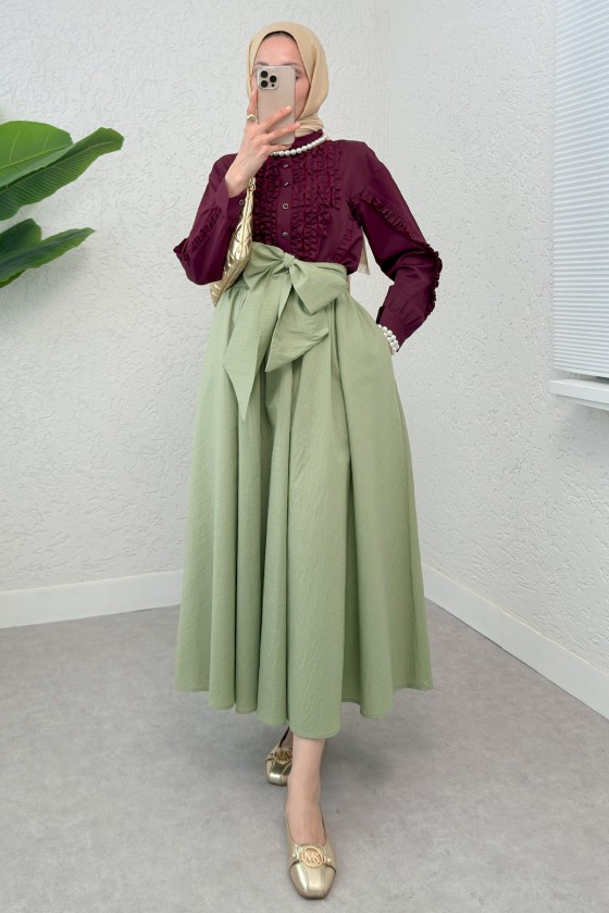 Büyük Kuşaklı Kloş Etek 2197 - MİNT YEŞİLİ