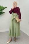 Büyük Kuşaklı Kloş Etek 2197 - MİNT YEŞİLİ Büyük Kuşaklı Kloş Etek 2197 - MİNT YEŞİLİ