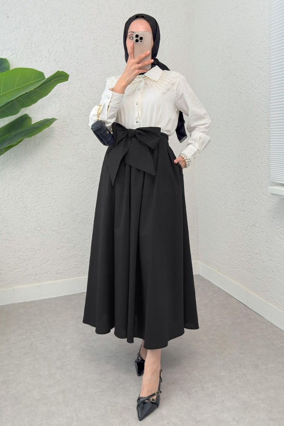 Büyük Kuşaklı Kloş Etek 2197 - SİYAH