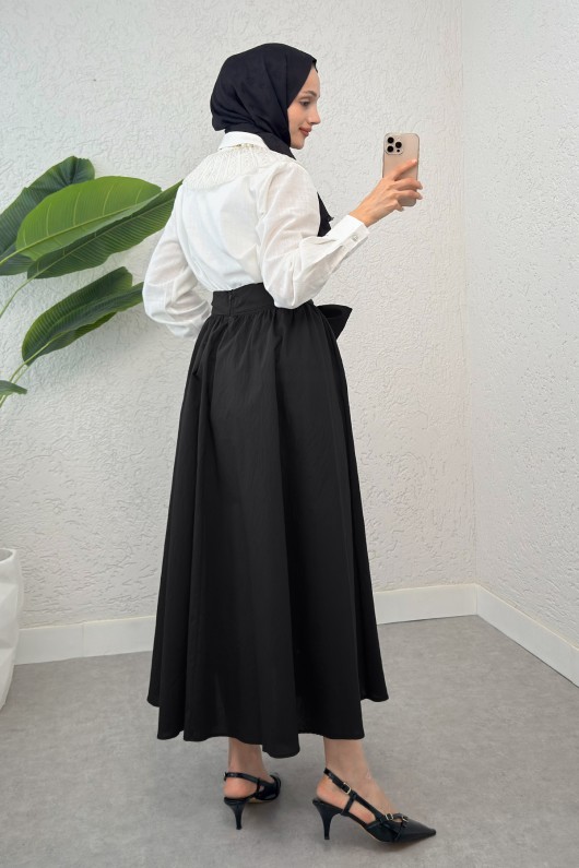 Büyük Kuşaklı Kloş Etek 2197 - SİYAH Büyük Kuşaklı Kloş Etek 2197 - SİYAH