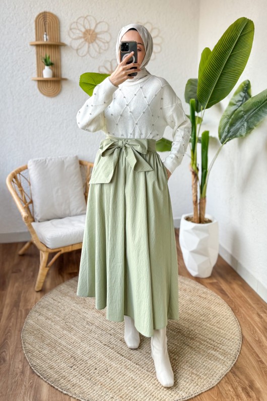 Fiyonk Detaylı Kloş Etek 2197 - Mint Yeşili Fiyonk Detaylı Kloş Etek 2197 - Mint Yeşili