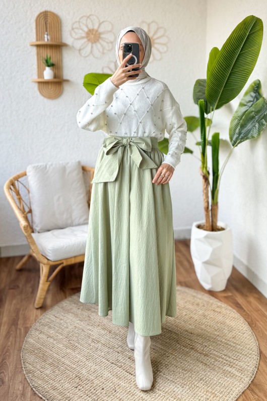 Fiyonk Detaylı Kloş Etek 2197 - Mint Yeşili Fiyonk Detaylı Kloş Etek 2197 - Mint Yeşili