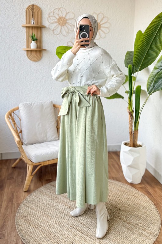 Fiyonk Detaylı Kloş Etek 2197 - Mint Yeşili Fiyonk Detaylı Kloş Etek 2197 - Mint Yeşili