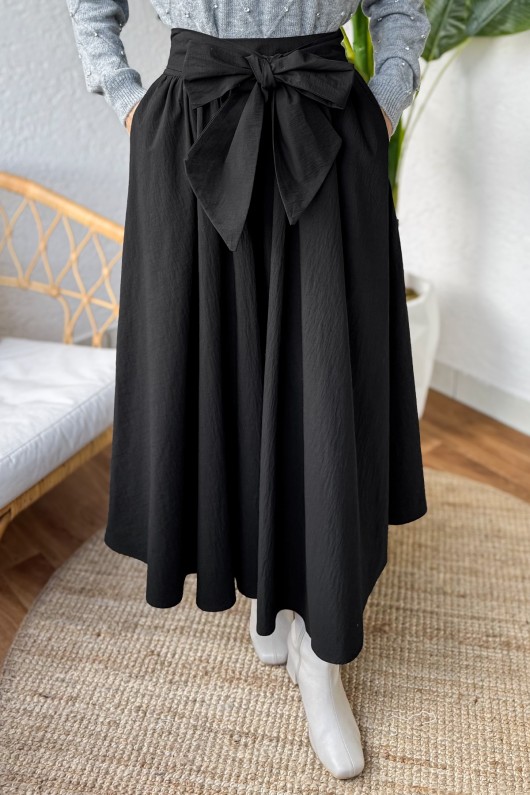 Fiyonk Detaylı Kloş Etek 2197 - SİYAH