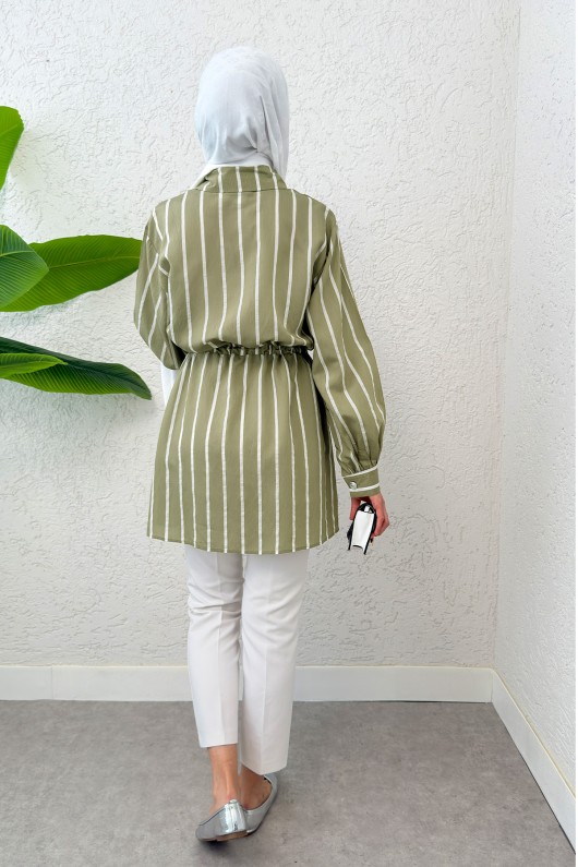 Bel Büzgülü Tesettür Tunik 2200 - AÇIK HAKİ