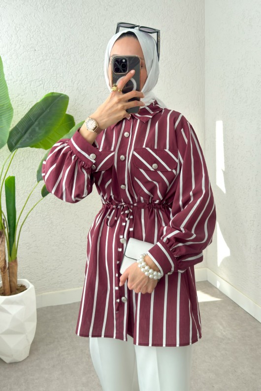 Bel Büzgülü Tesettür Tunik 2200 - BORDO